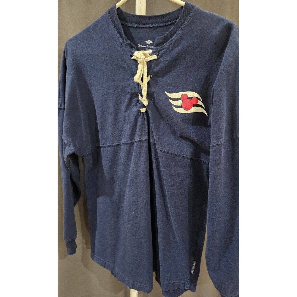 Disney Cruise Line Lace-Up Spirit Jersey Nautical Vacation Navy Blue/Red Sz S